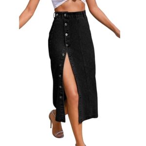 Aahwan Blue Midi Denim Pencil Front Button Side Slit Skirt for Women's & Girl's
