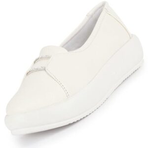 FAUSTO Women Dual Lace Detail with Textured Slip-On Platform Loafers | Height Enhancer Chic Casual Shoes | Everyday Comfort with Memory Cusion Insole